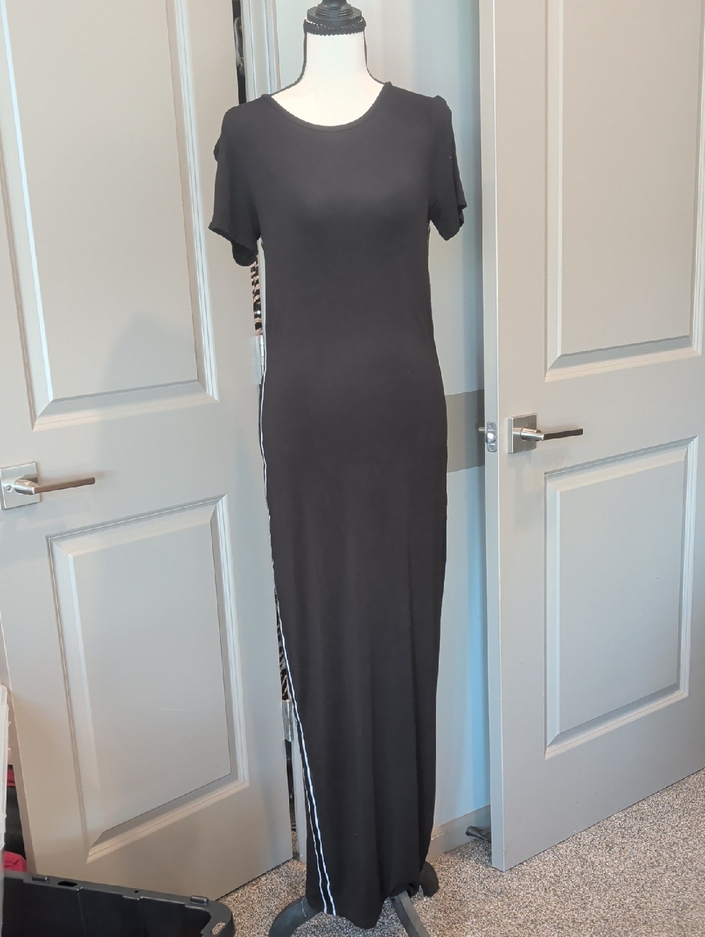 Michael Kors Black Short-Sleeve Maxi Dress with Side Stripe